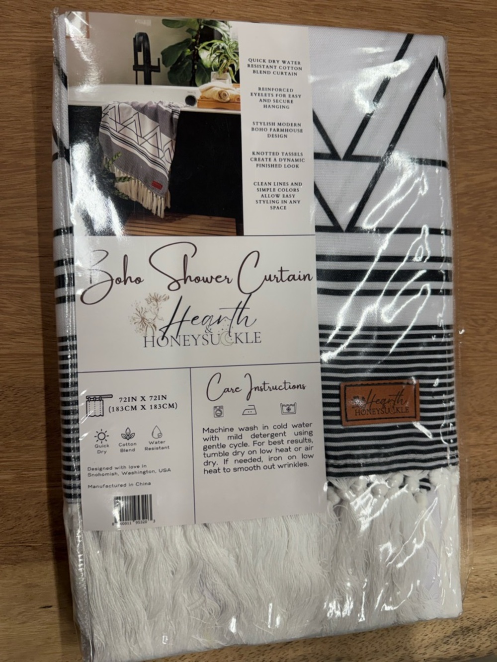 Hearth Honeysuckle Boho Shower Curtain -‎ Black & White Stripe